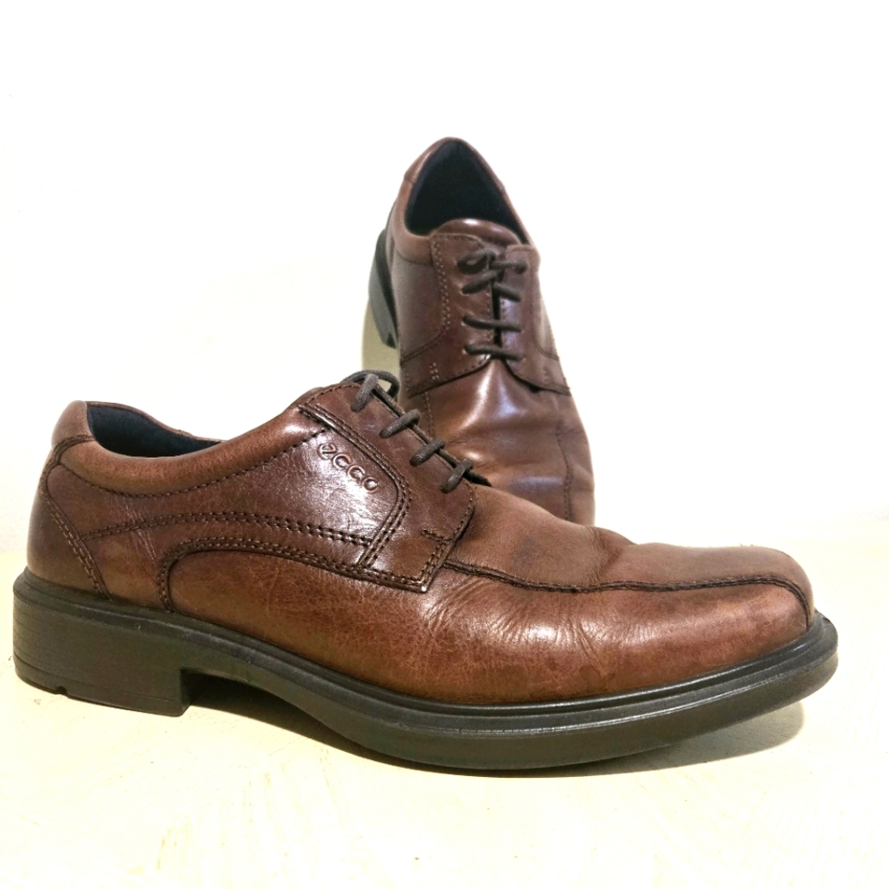 Ecco Brown Leather Derby Oxford Mens EUR 42 (US 8.5) Helsinki Dress Shoe